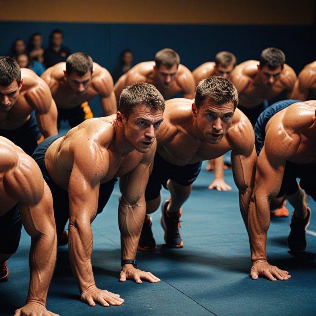 Men in Intense Competition Push-ups