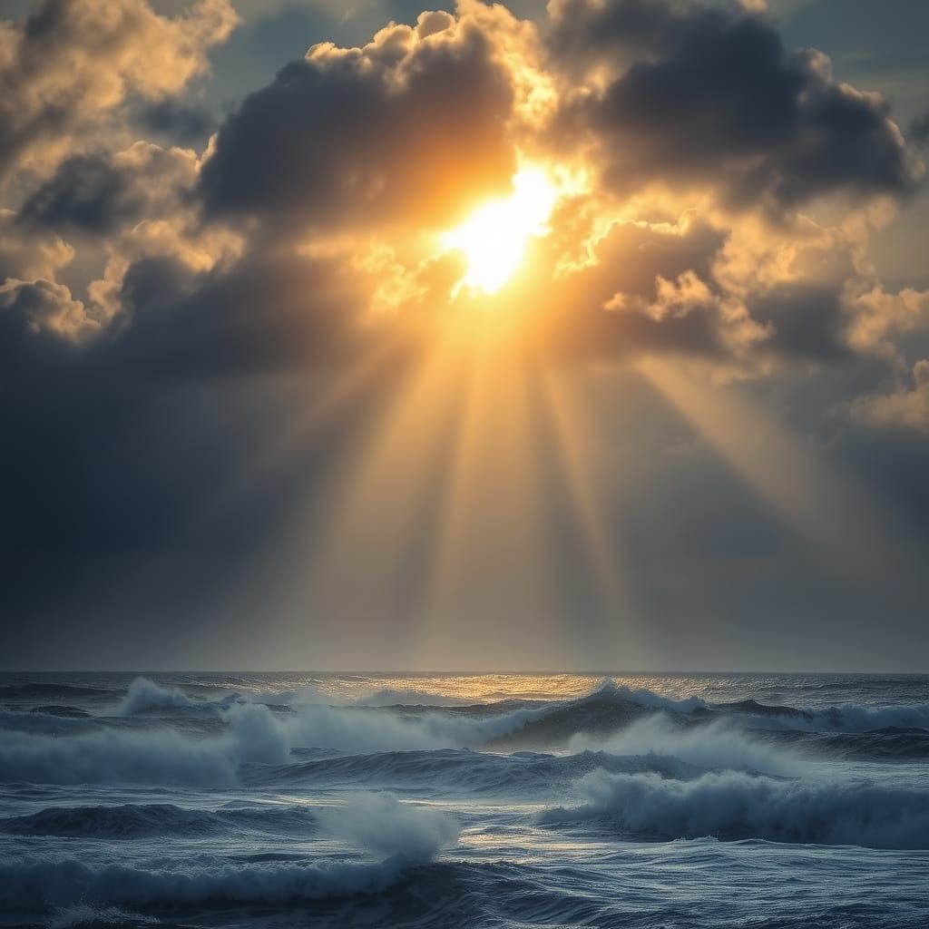 Jutland Coast at Night: Storm and Heavenly Sunshine