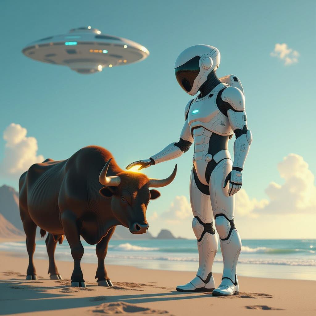 Alien's Gentle Touch on a Beach, in Photorealistic Style