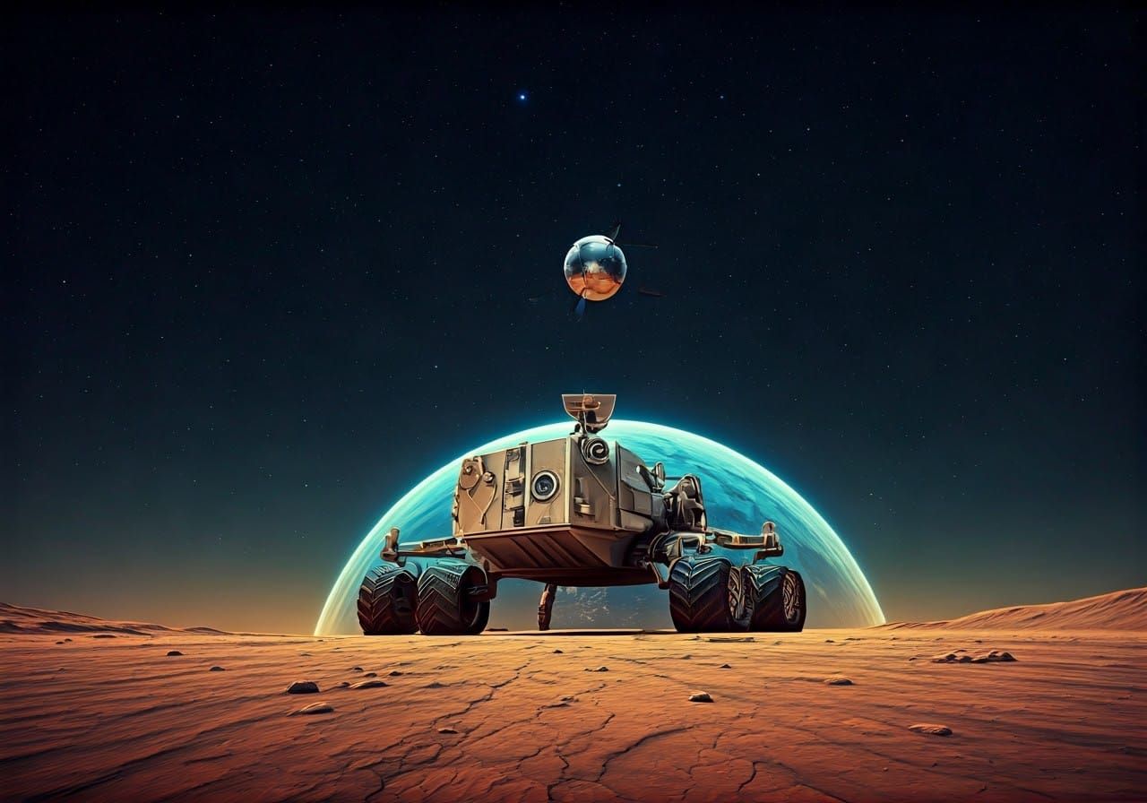 Mars Rover and Sputnik in Astral Illustration
