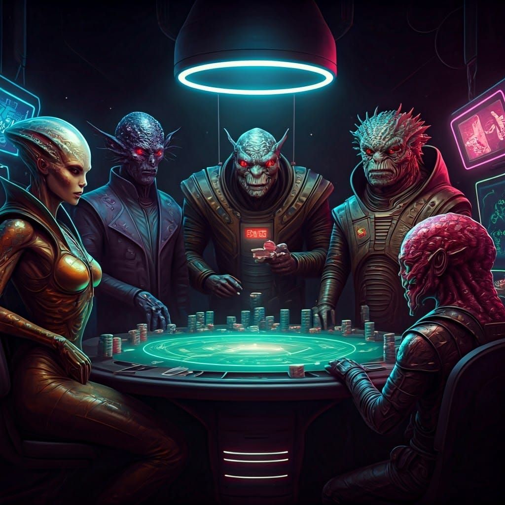 Neon Space Casino Poker Game in Biomechanical Style