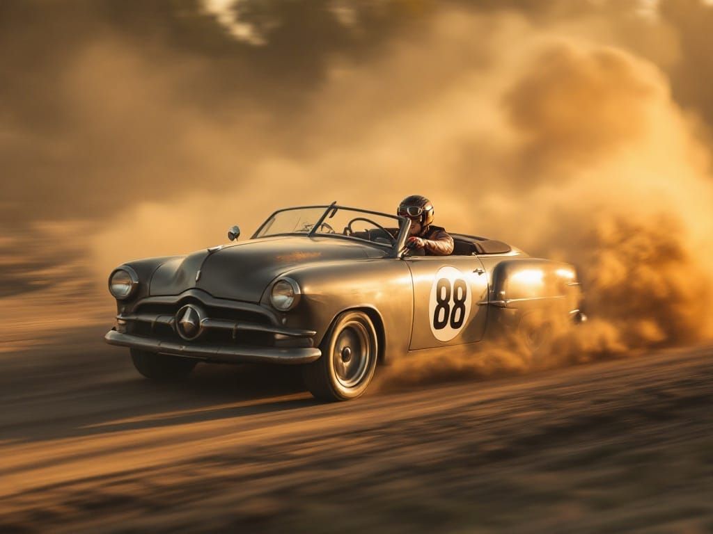 Retro Racing Car #88 Speeds Around Dirt Track at Magic Hour