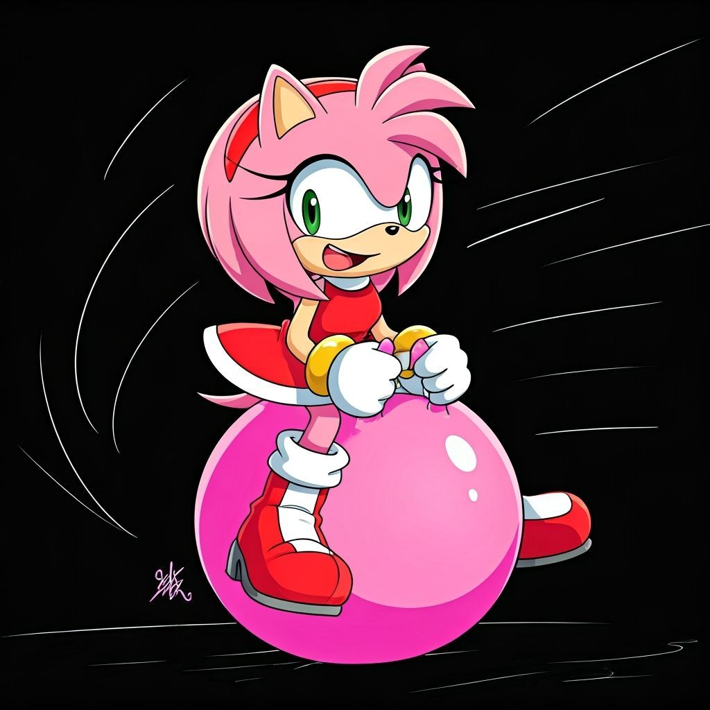 Amy Rose Bounces on Pink Hopper Ball in Cartoon Style