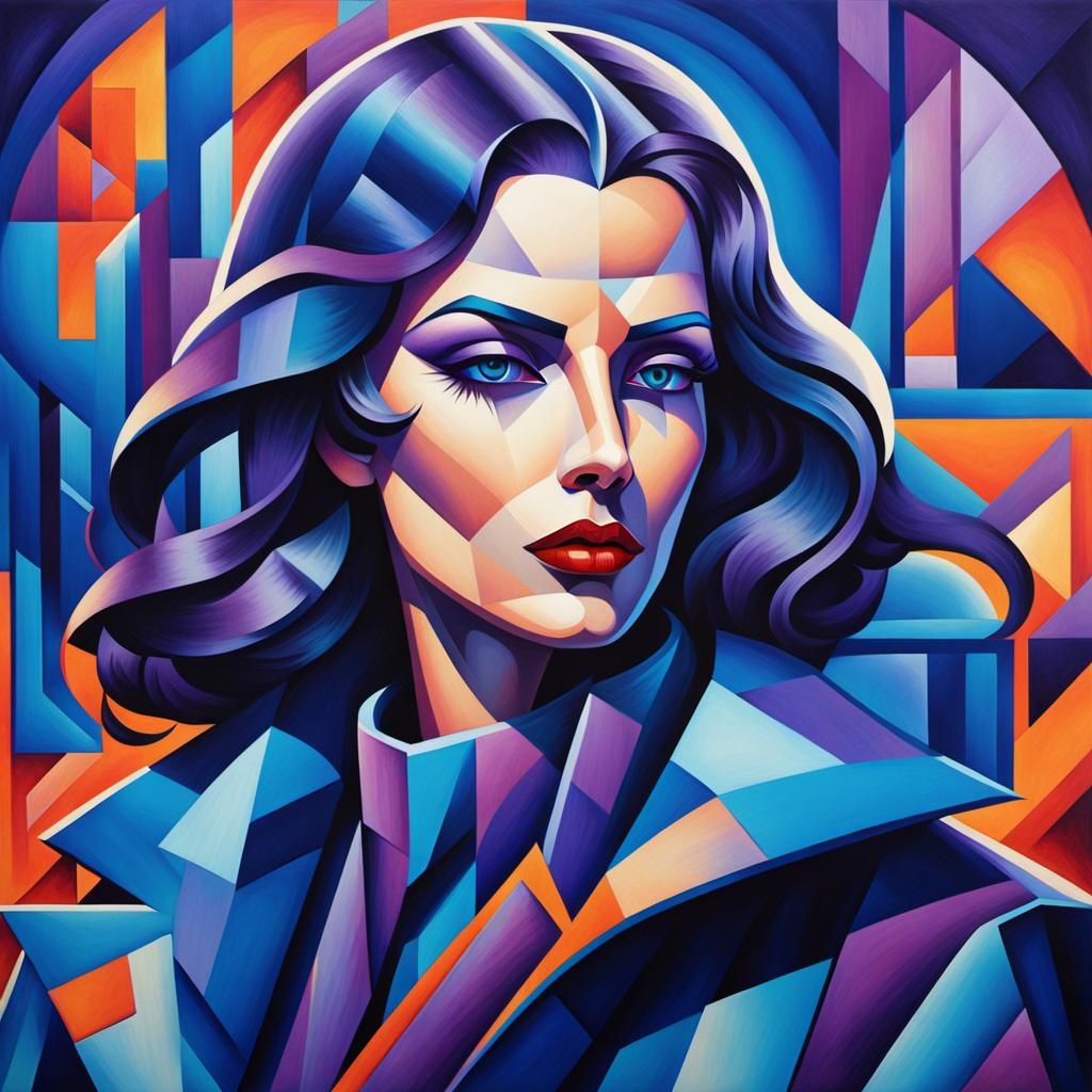 Futuristic Art Deco Woman in Neon Cyberpunk City