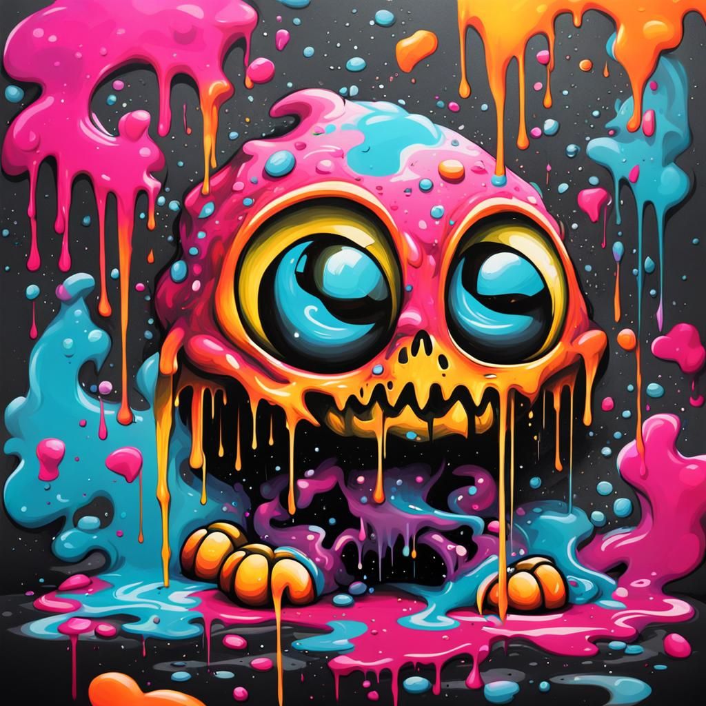 Spooky Cute Graffiti Art in Polychromatic Style