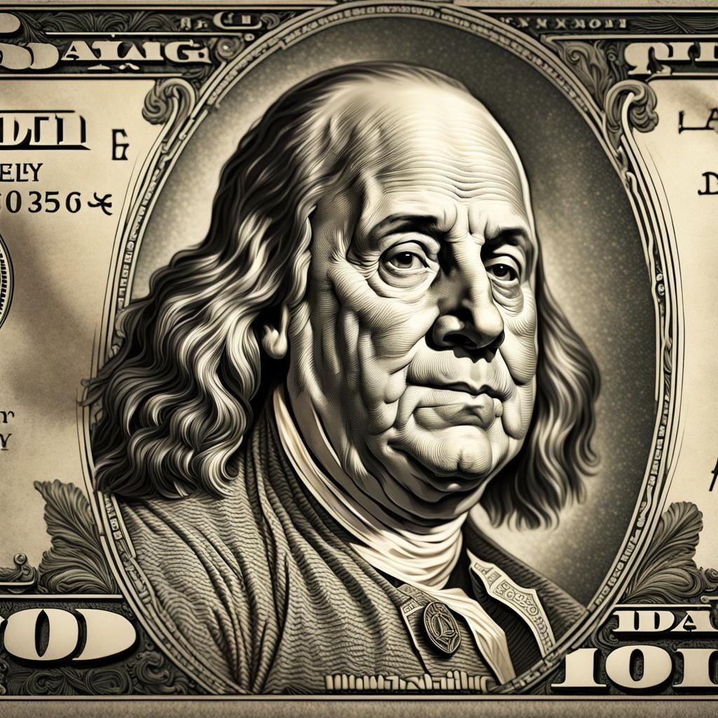 Benjamin Franklin Bursts From Dollar Bill: Digital Art