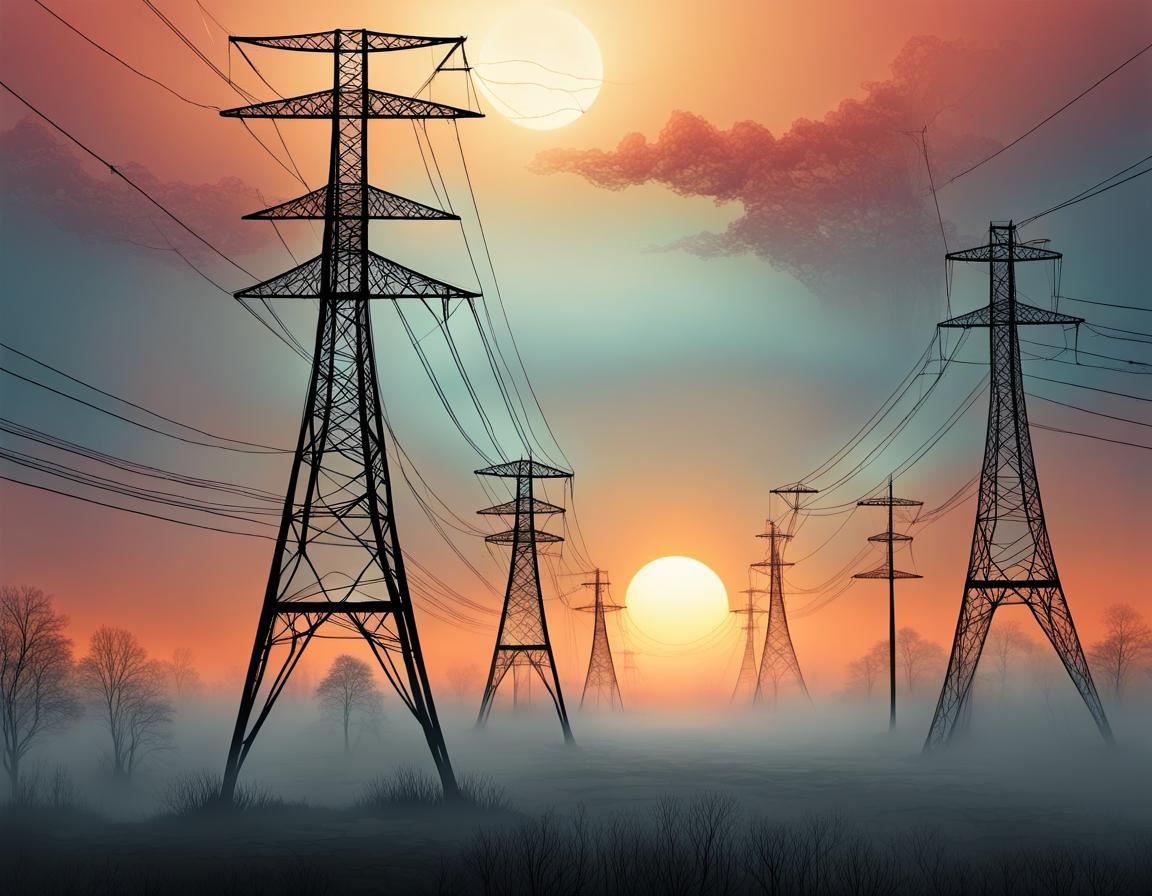 Electric Tower Sunrise in Abstract Zentangle Style