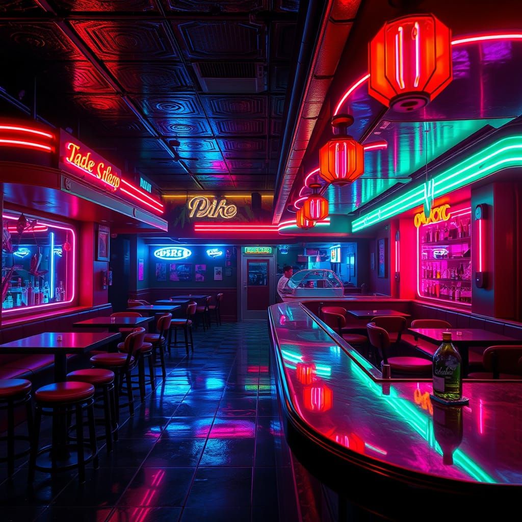 Neon Dreams in a Retro Restaurant Bar
