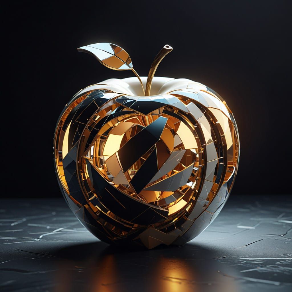 Geometric White Apple in Luxurious Black