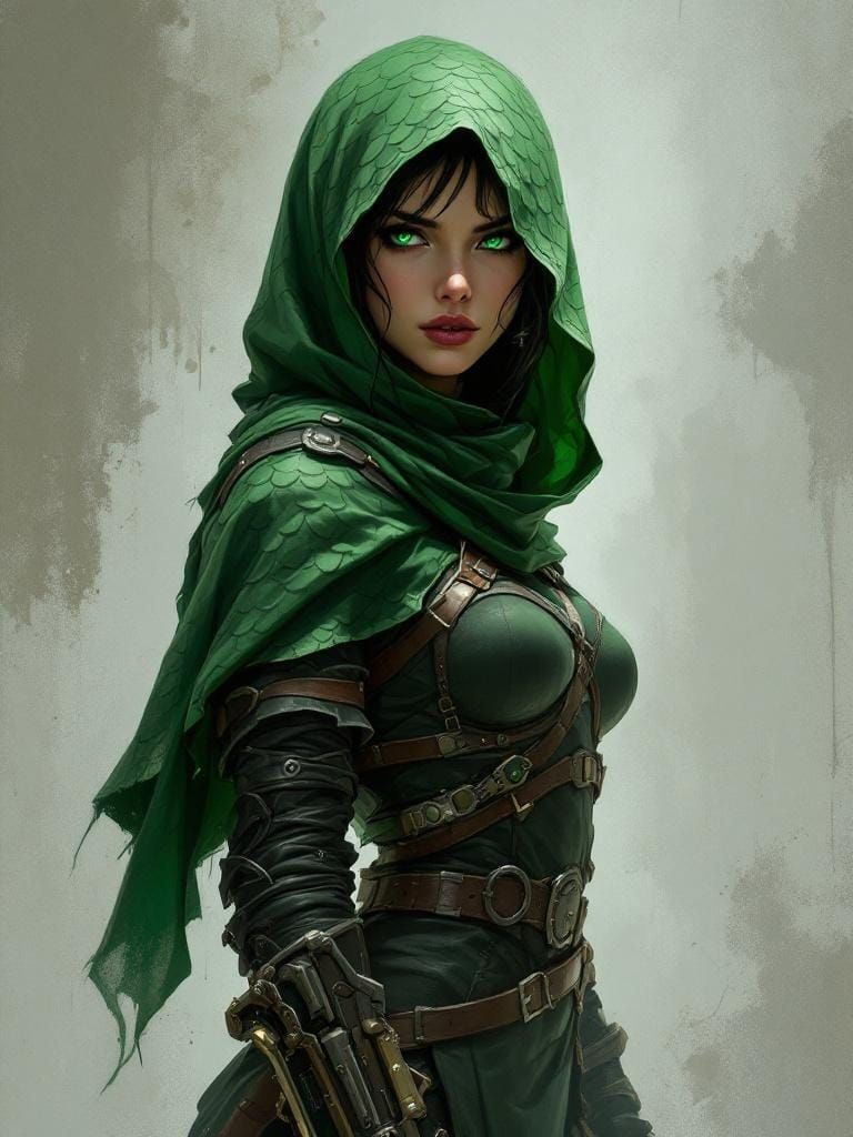 Stealthy Emerald-Eyed Rogue in Painterly Digital Art Style