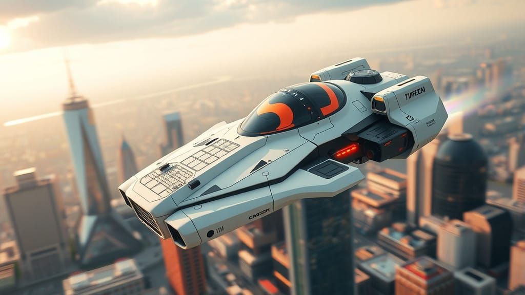 Cyberpunk Flying Vehicle in Motion