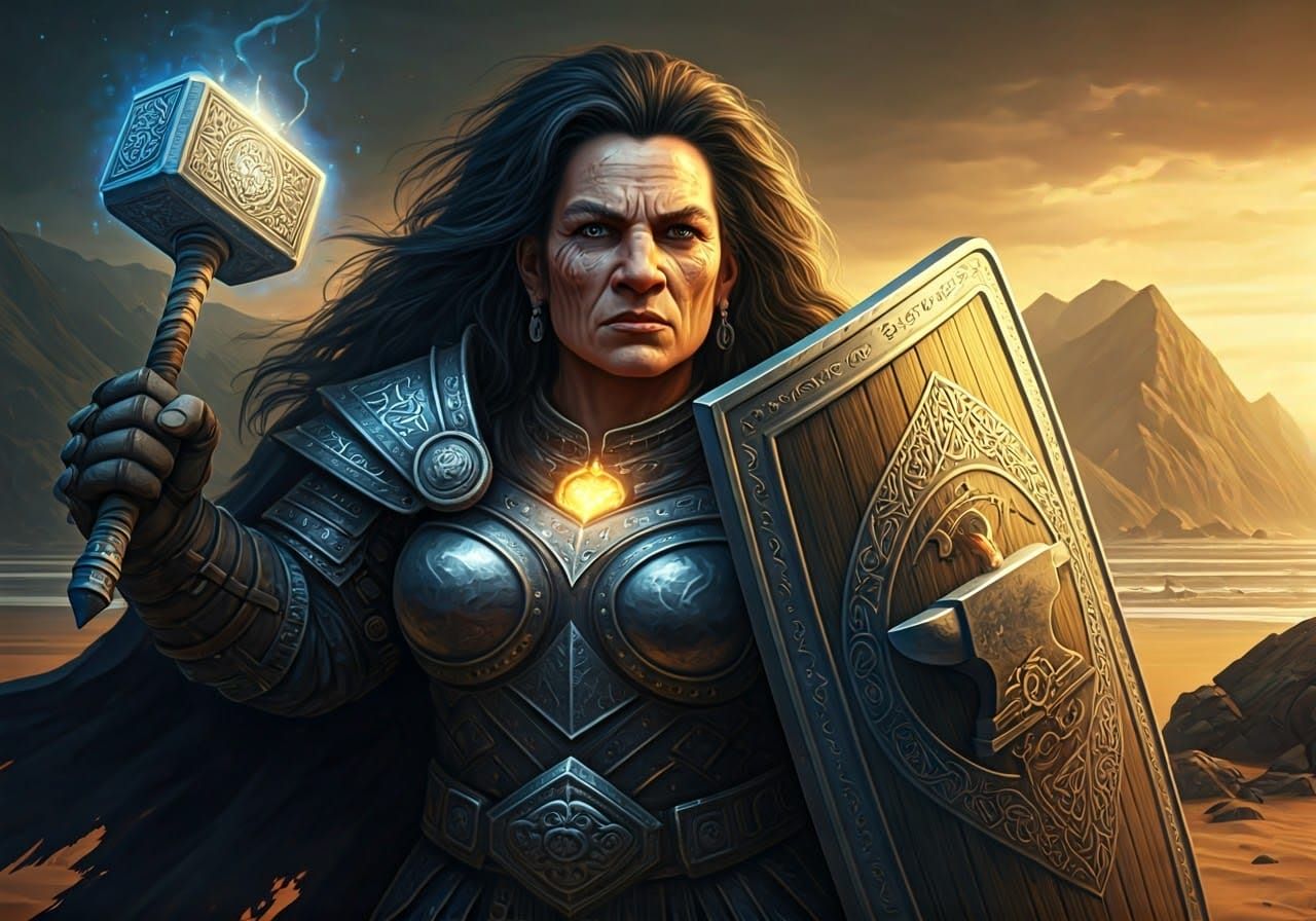 Dwarven Cleric of Mordain: Resolute in Dark Blue Armor