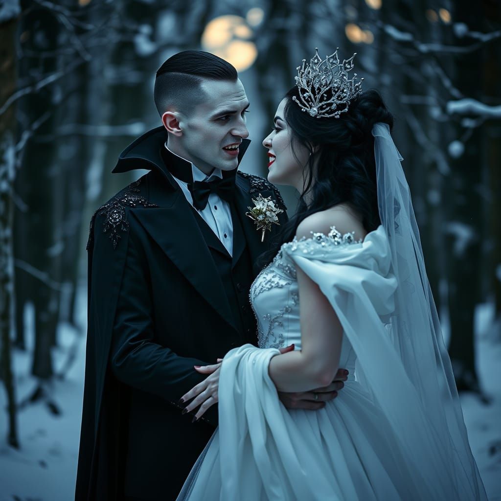 Celestial Vampire Wedding in Snow-Covered Forest
