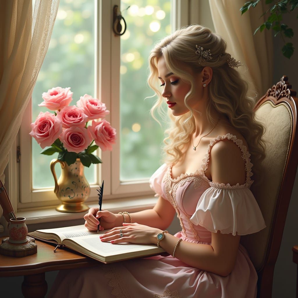 Romantic Shabby Chic Woman in Contemplative Reverie