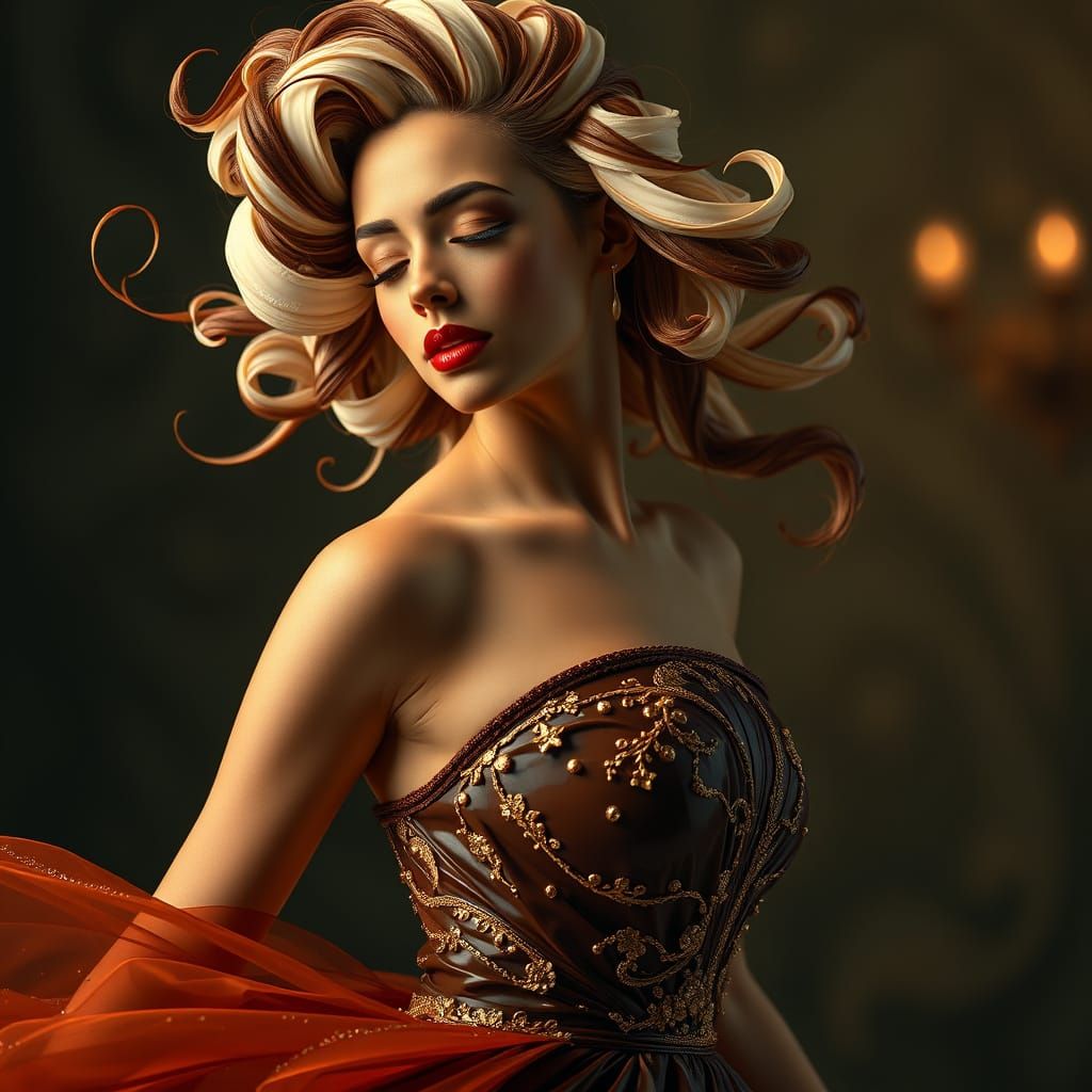 Elegant Woman in Chocolate Dress Dancing