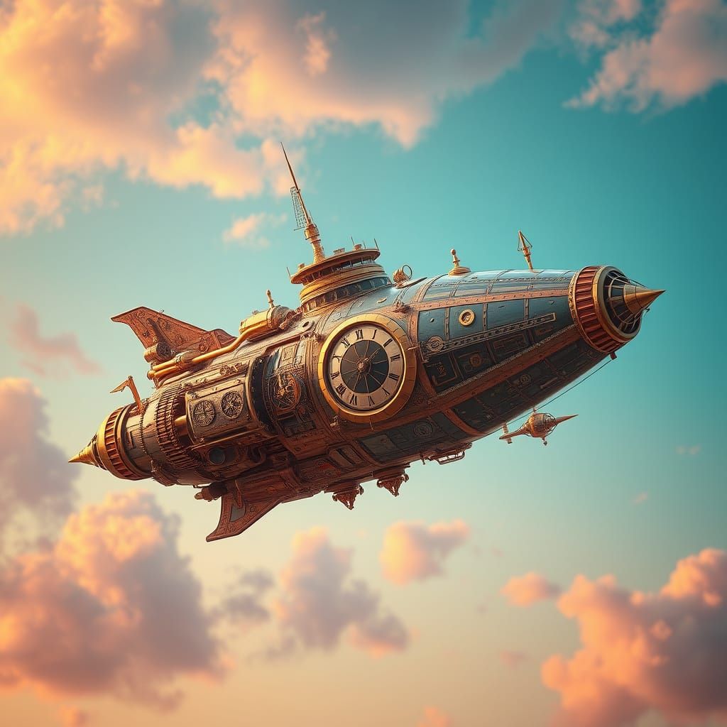 Clockpunk Spaceship in Industrial Futurist Style