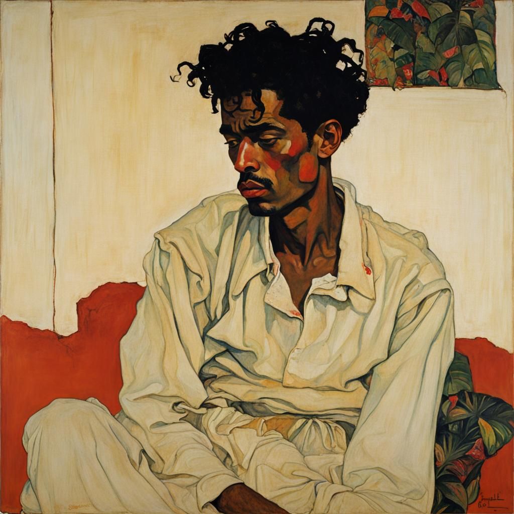 Remorseful Figure in Tropical Expressionist Style