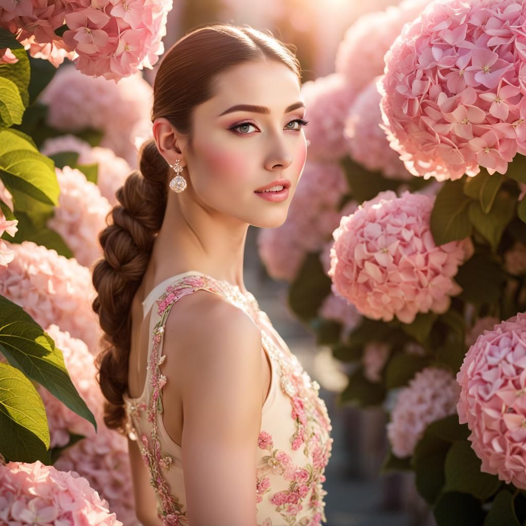 Elegant Woman in Floral Dress at Flower Shop