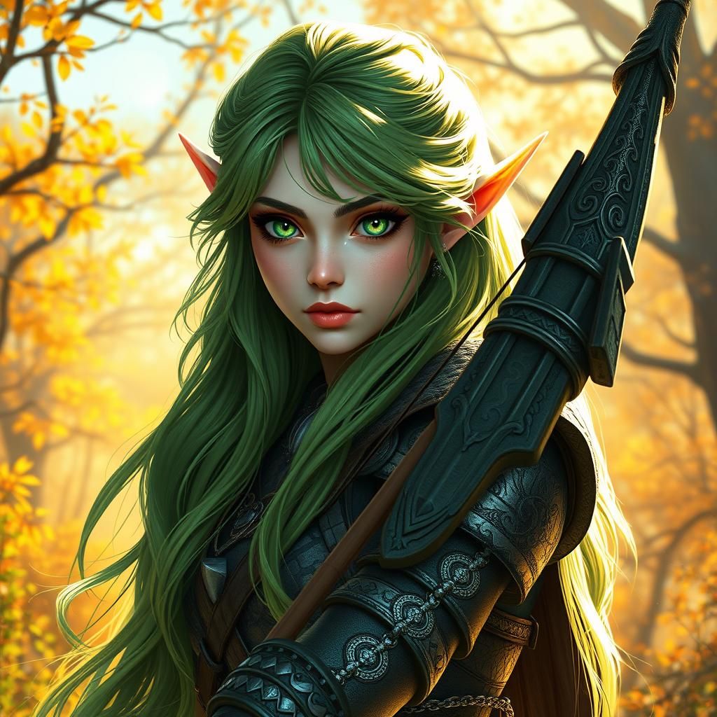 Elven Ranger in Sun-Drenched Fantasy Landscape
