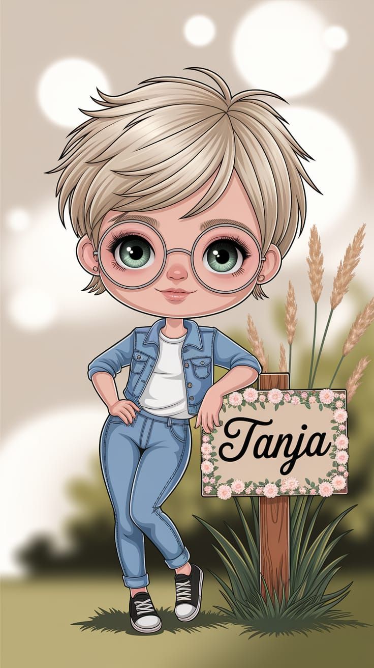 Charming Chibi Girl with Glasses in a Bokeh Landscape