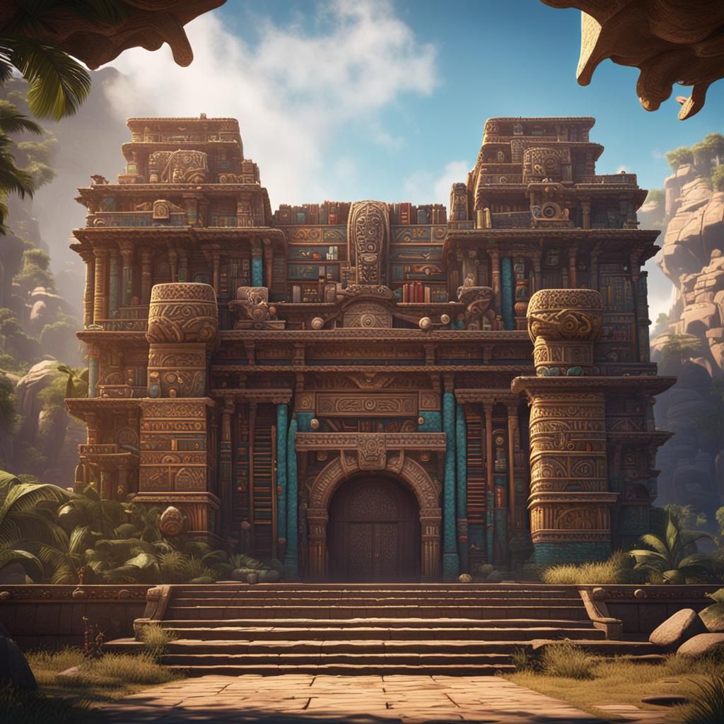 Ancient Aztec Library: Detailed Matte Painting