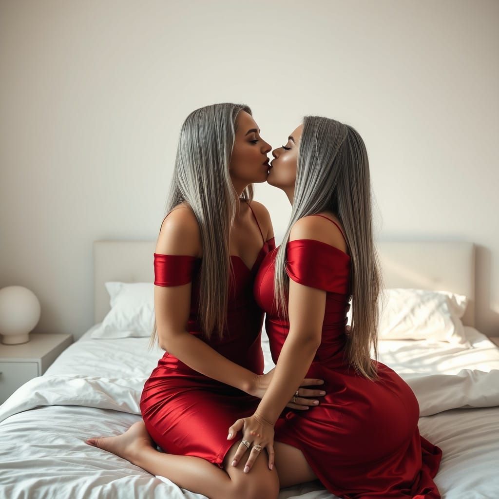 Lovely Women in Intimate Embrace