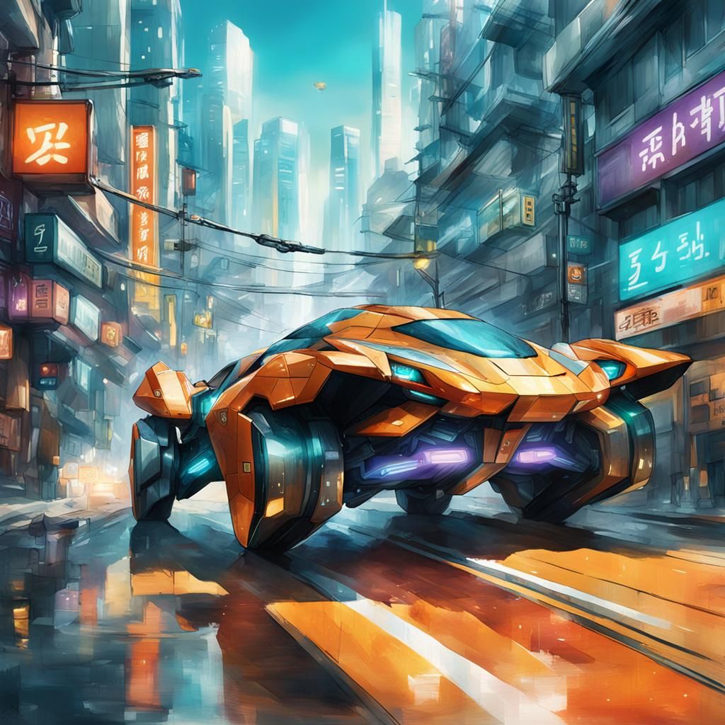 Futuristic Vehicle in Seoul: Cinematic Concept Art