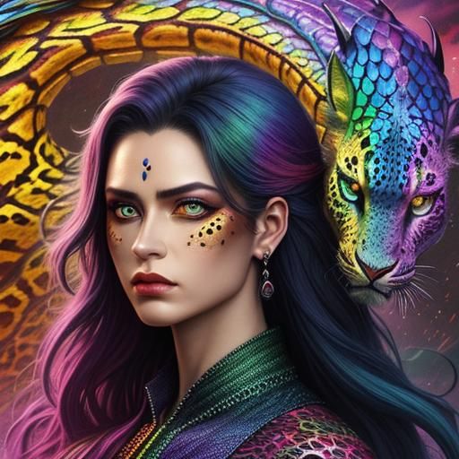 Rainbow Dragon Scale Woman: Digital Matte Painting