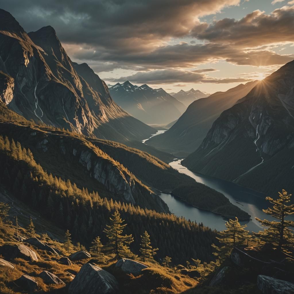 Cinematic Sundown Over Norway's Fjords