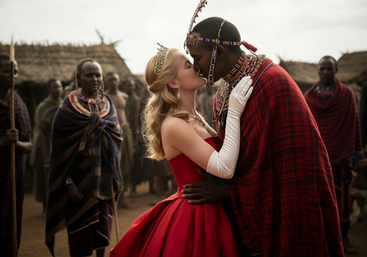 Passionate Kiss in African Marketplace, Rembrandt Lighting