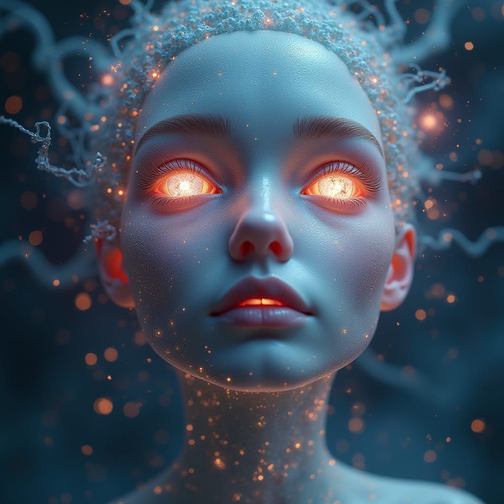 Serene Celestial Goddess in Cosmic Circuitry