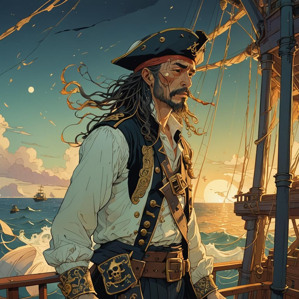 Pirate Captain Illustration in Victo Ngai Style