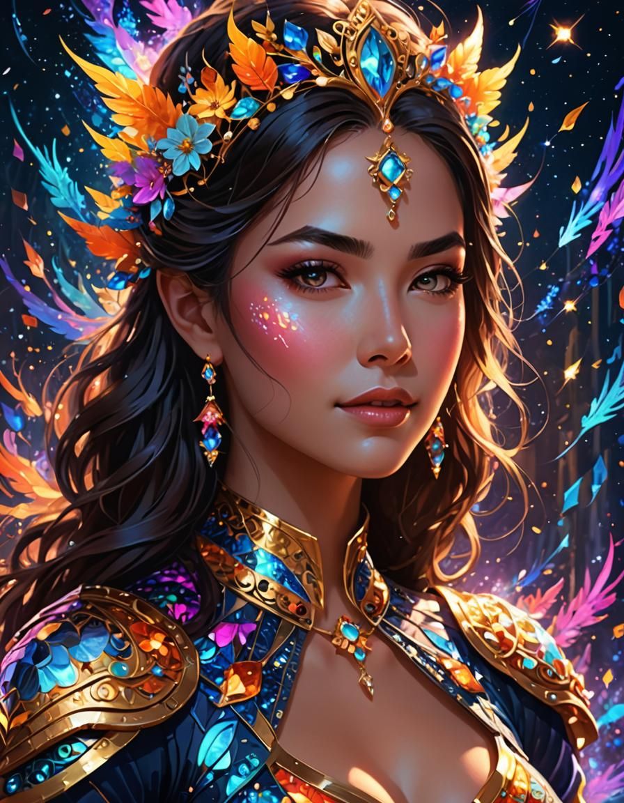Ethereal Woman Avatar in Sparkling Digital Painting