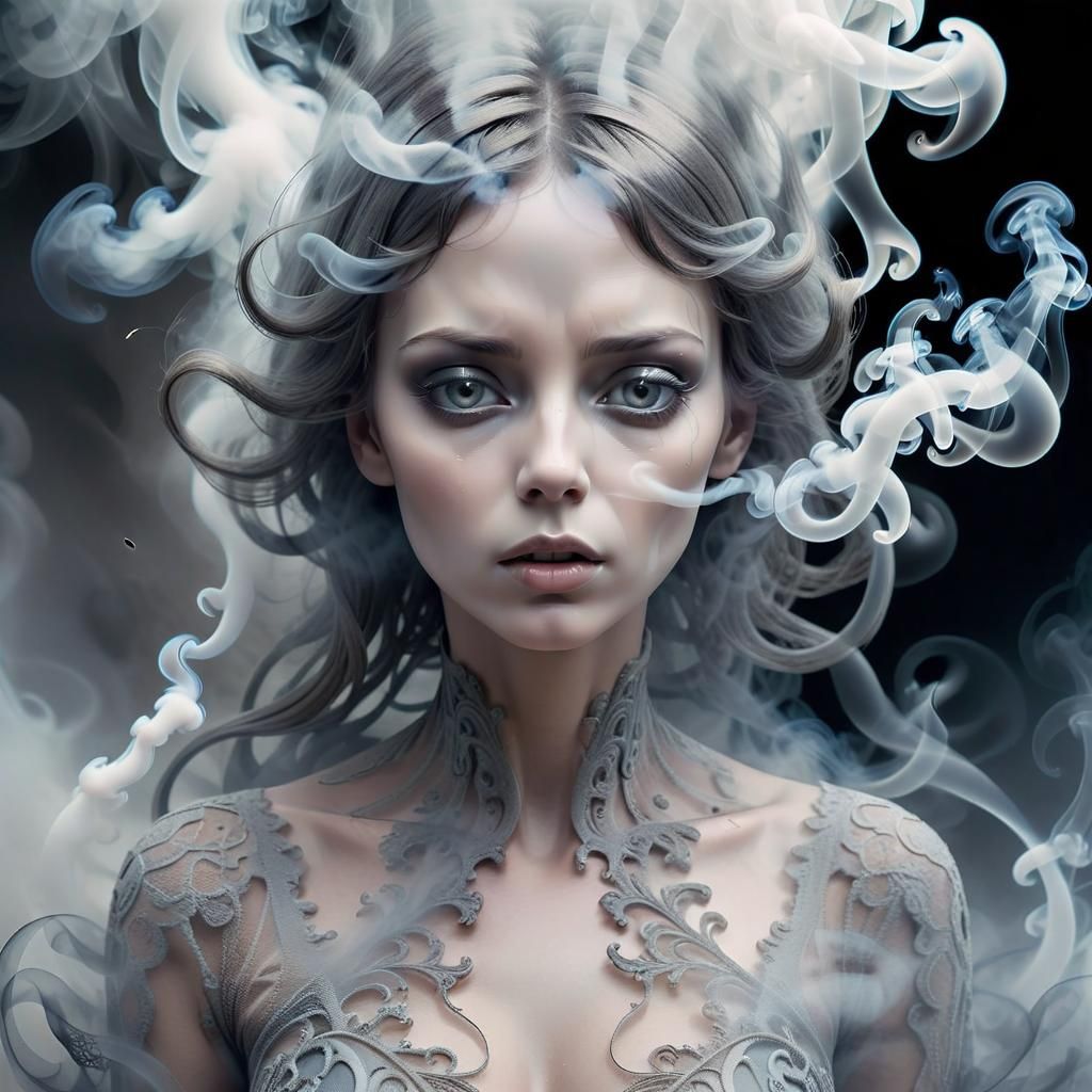 Surreal Transparent Woman Made of Smoke