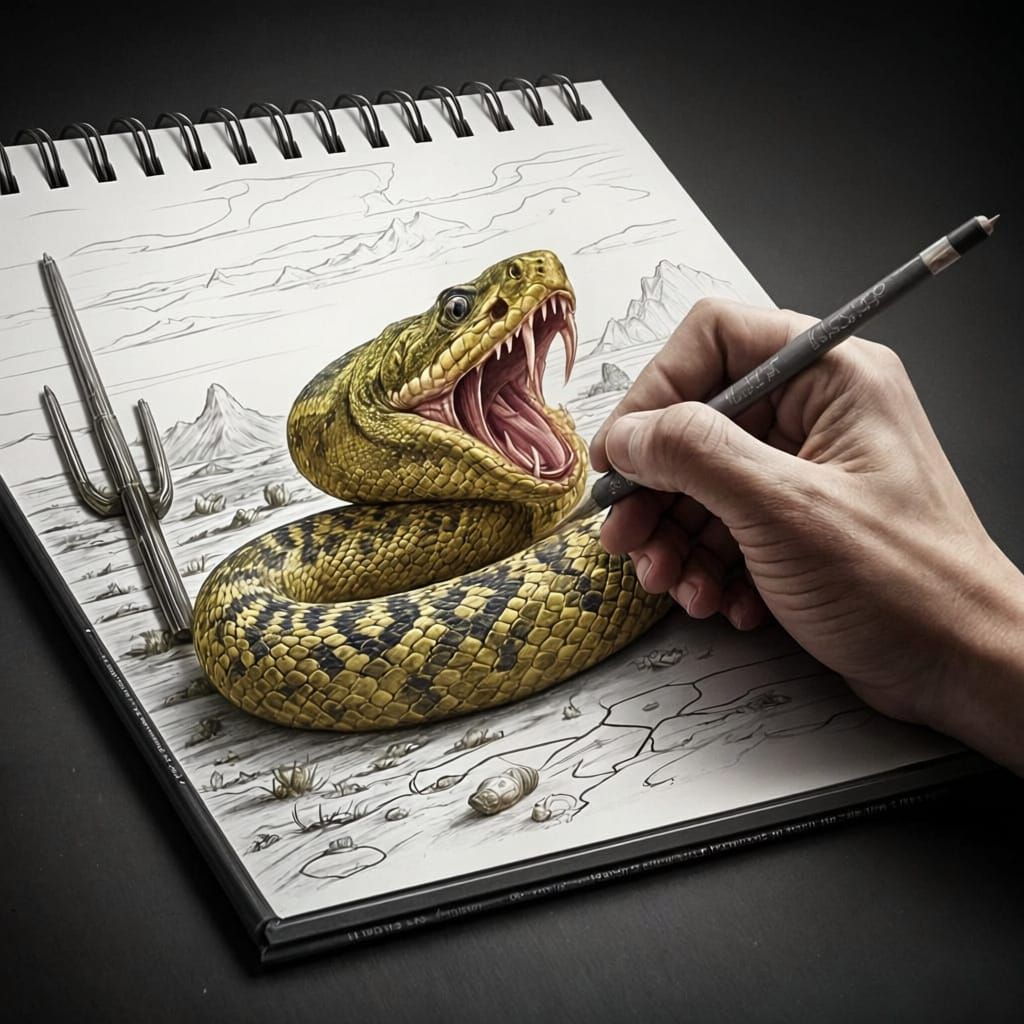 Sketch of Rattlesnake Attacking Hand on Pad