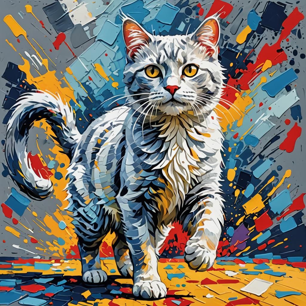 Elegant Feline in Neo-Impressionist Expressionist Style