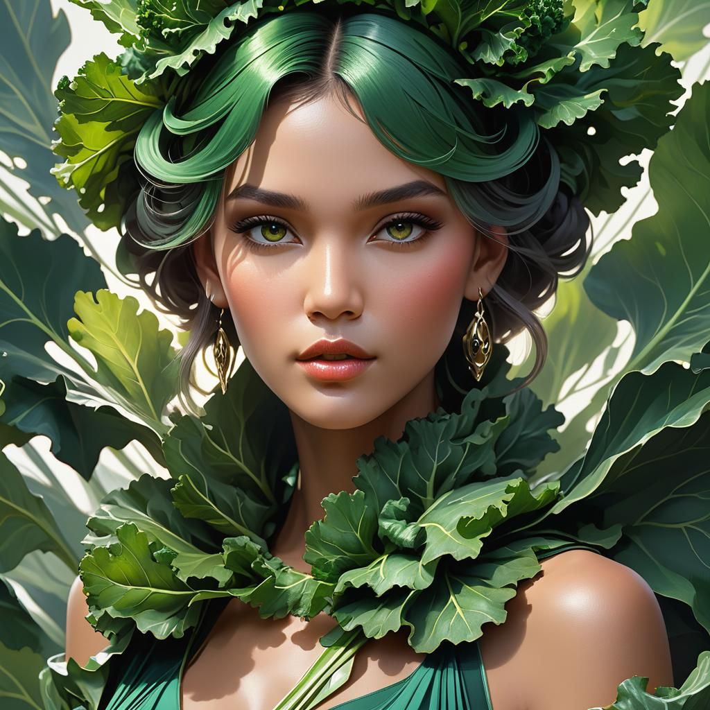 Kale Couture: Fashion Model Portrait in Art Nouveau Style