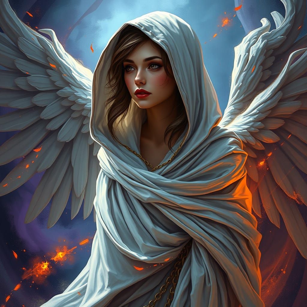 Surreal, High-Contrast Angel Concept Art in Dynamic, Cyberpu...