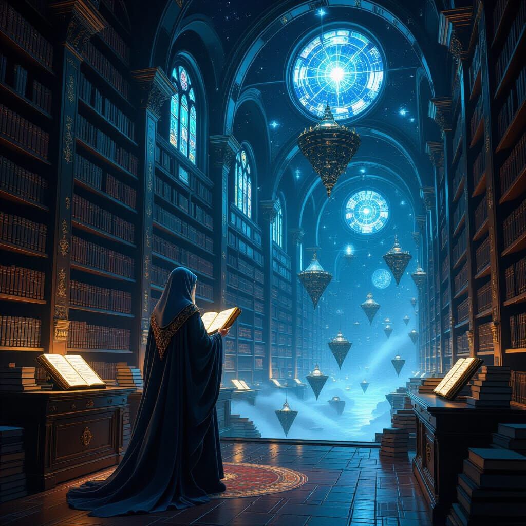 Celestial Librarian in Otherworldly Library