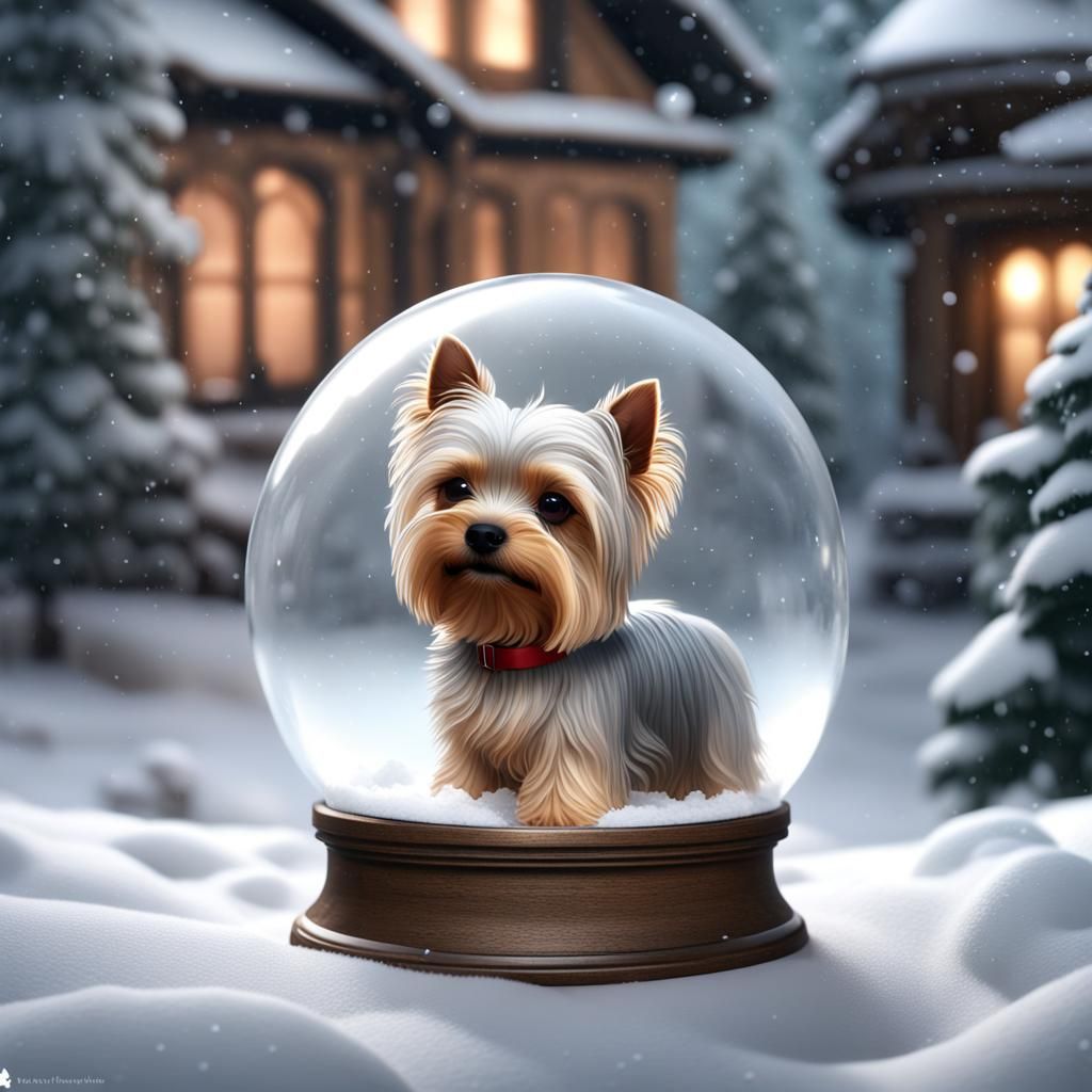 Yorkshire Terrier in Christmas Snow Globe: 3D Render