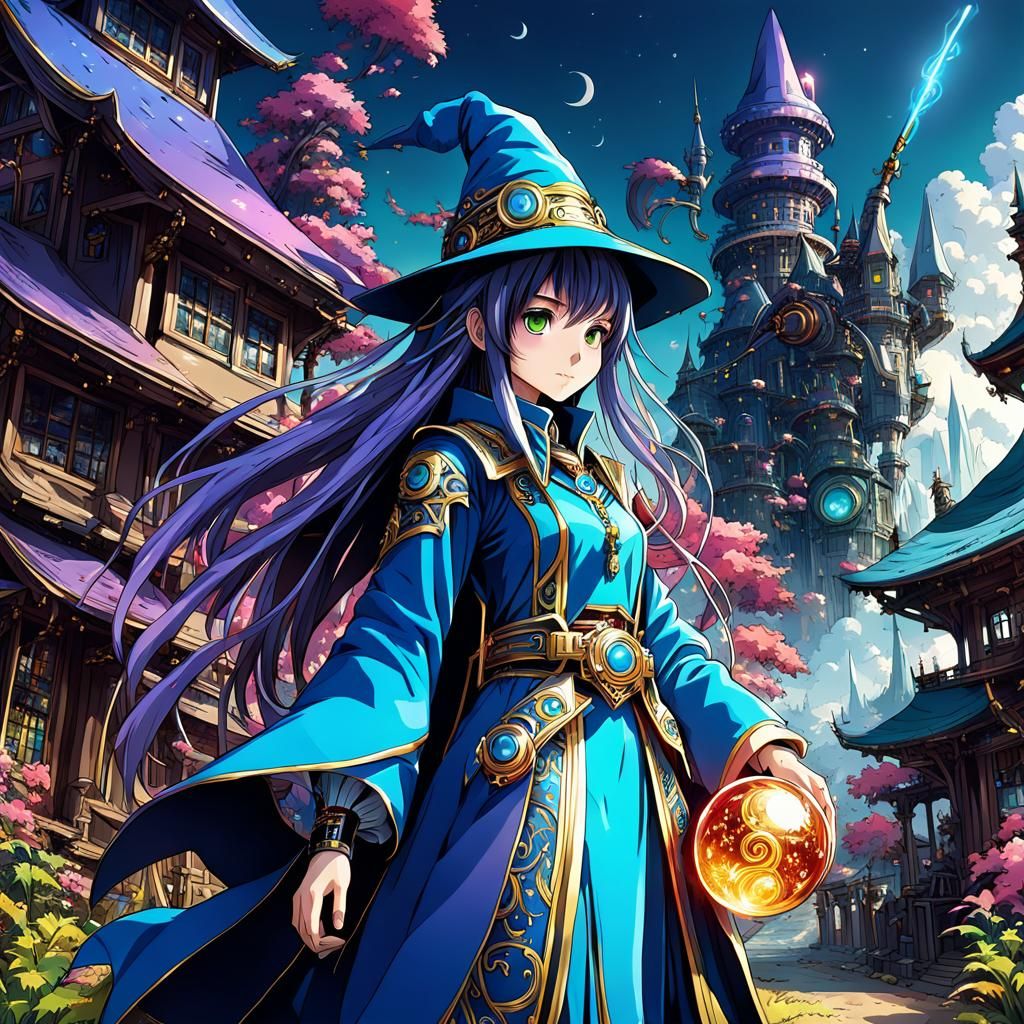 Anime Robot and Wizard Colorful Illustration