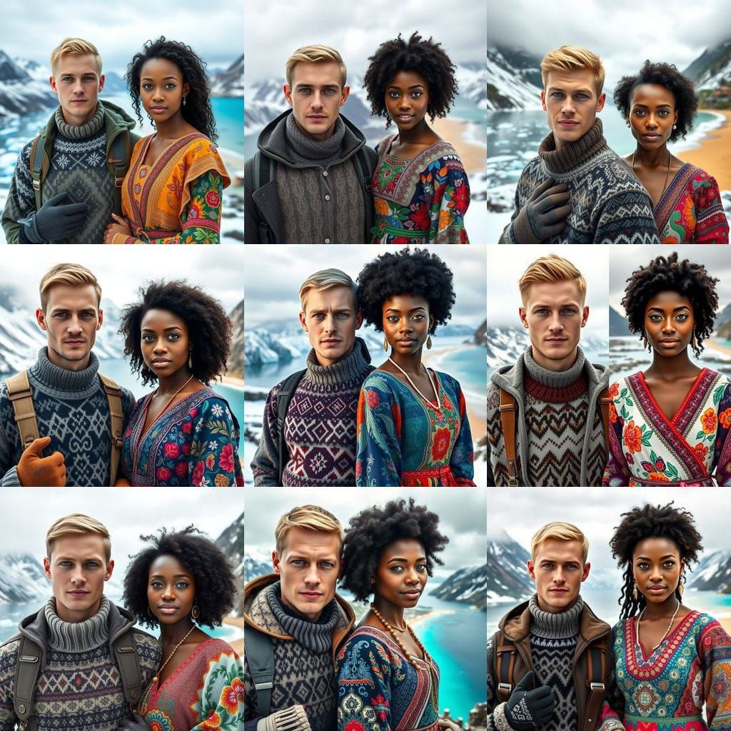 Young Couple Gazing Directly in Cyberpunk Style