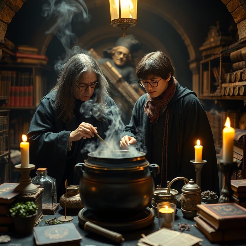 Harry Potter and Severus Snape Brewing Potion