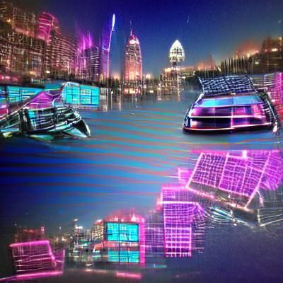 Neon Cityscape in Vaporwave Synthwave Style