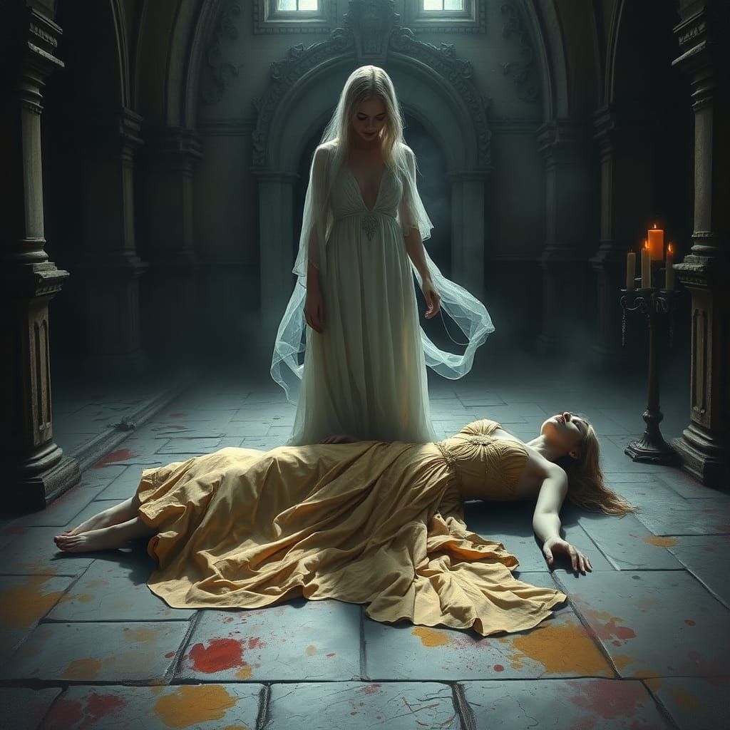 Ethereal Ghost in Gothic Room, Digital Painting