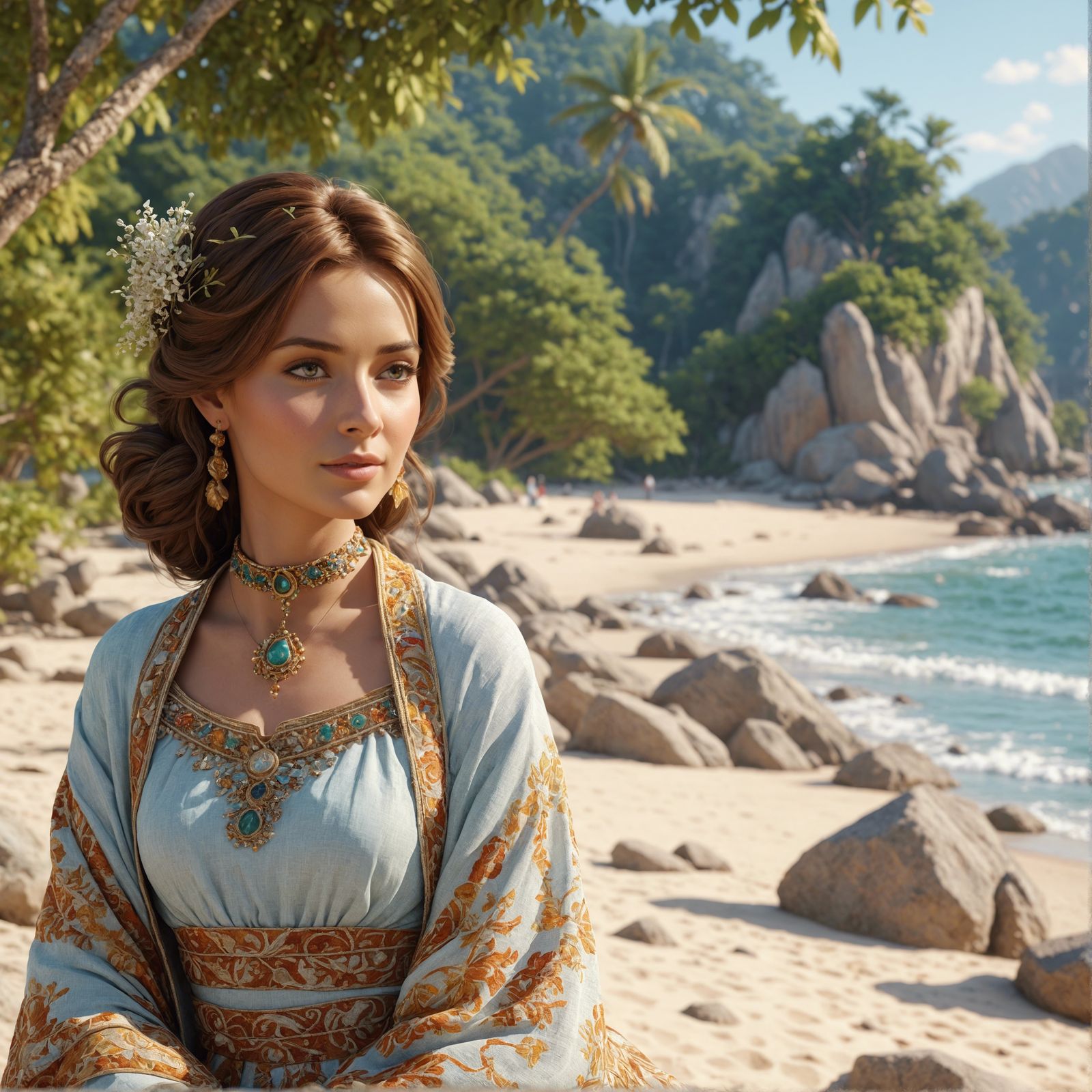 Animated South Asian Beauty on Sunny Beach