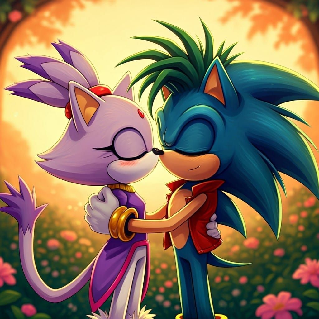 Sonic Heroes Share a Whimsical Kiss in Sunset Paradise