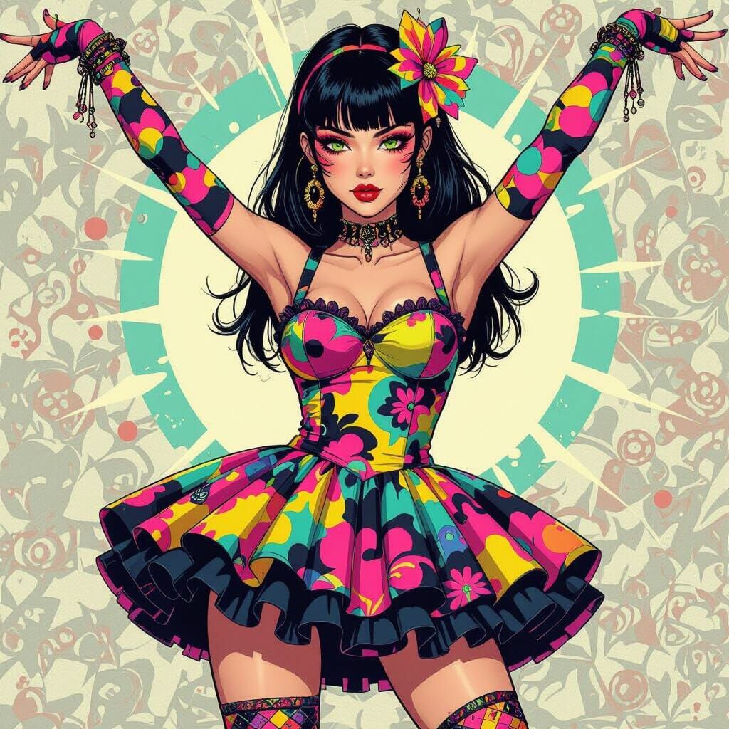 Rebellious Woman in Acid-Punk Dress, Luminism Style