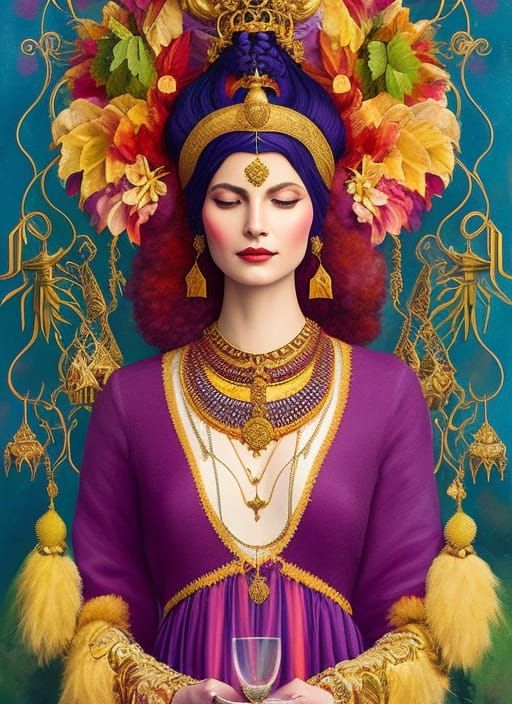 Majestic Wine Goddess Portrait in Nordic Style