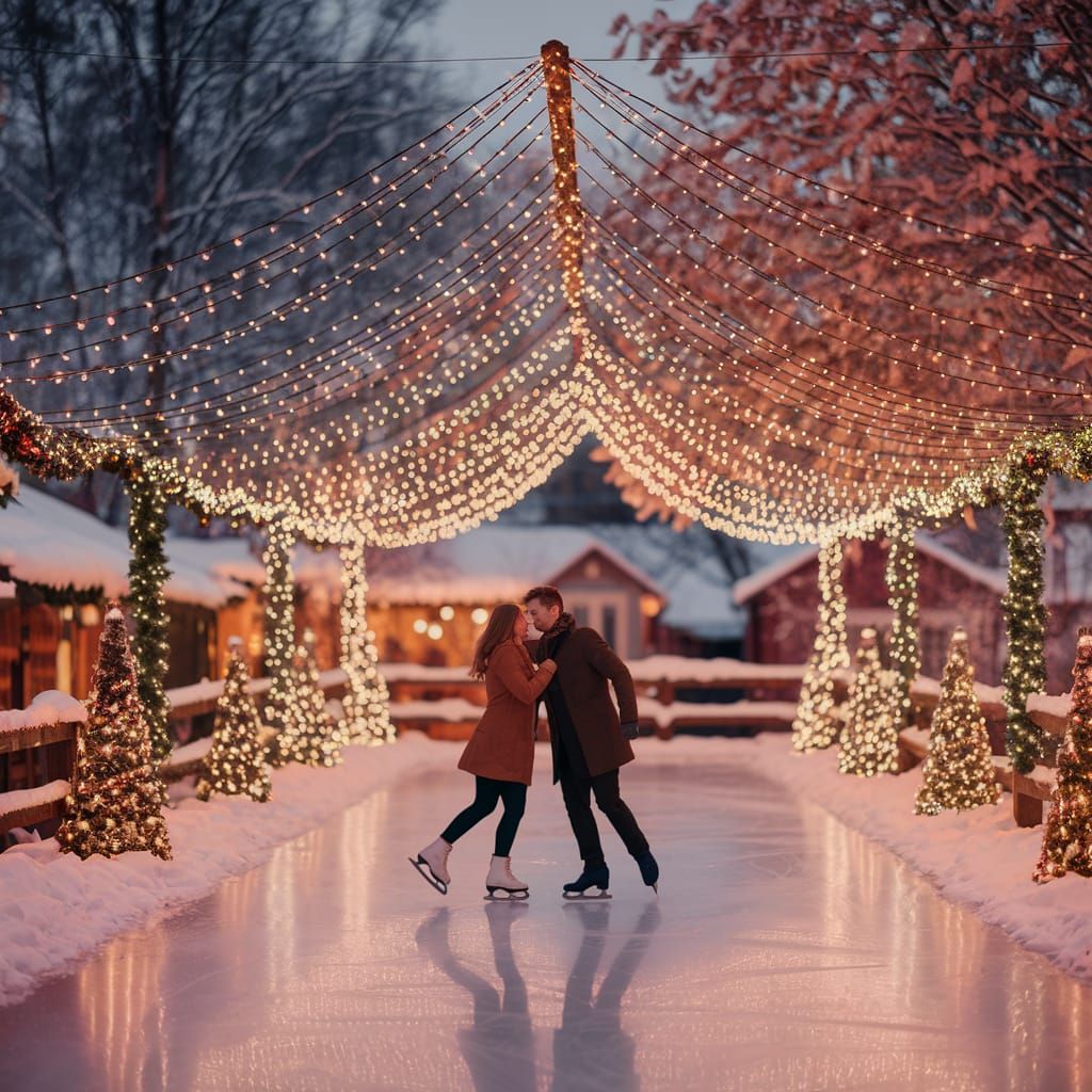 Romantic Ice Skating Scene in Winter Landscape